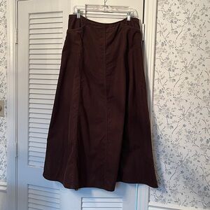 Soft narrow-wale corduroy gored skirt in a warm dark brown. Size 12.